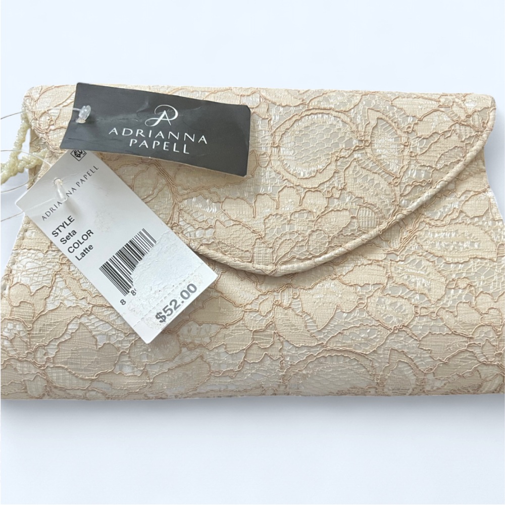 Adrianna Papell Floral Lace Clutch in Light Beige